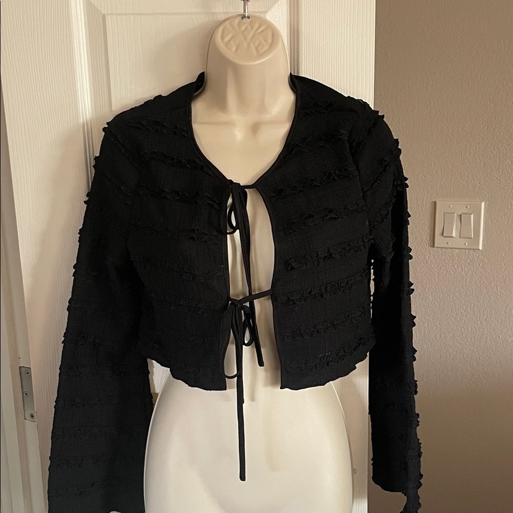 Hello Molly Black Cropped Tie-Front Sweater #46